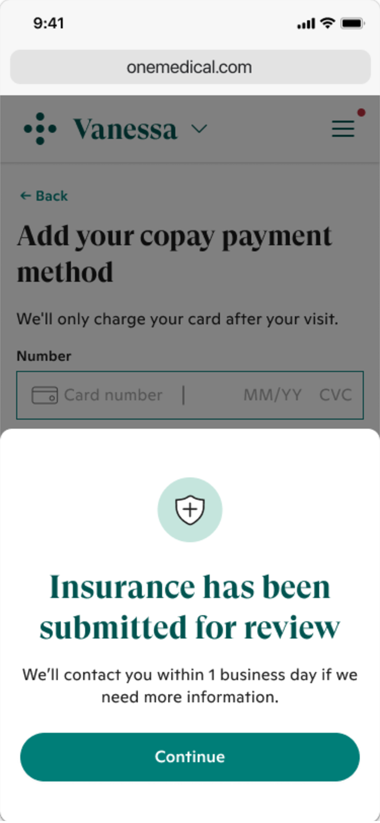 Insurance has been submitted for review: pending until verified.